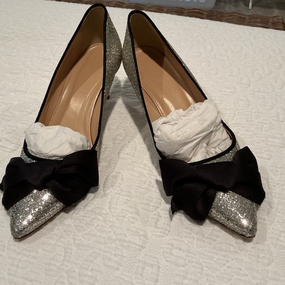 J.Crew Glitter Kitten Heels with Bow size 5 1/2 - Picture 3 of 3